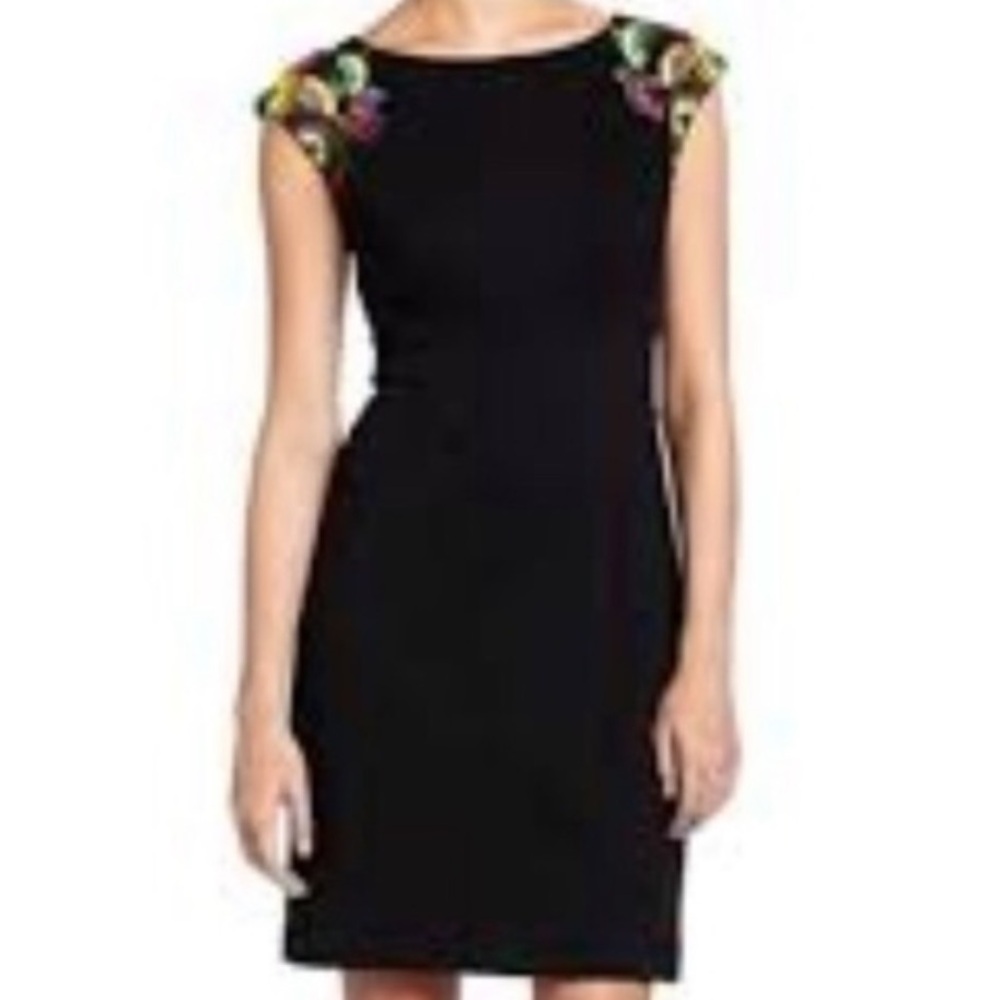 Trina Turk Black Sheath Dress with Beaded Shoulders